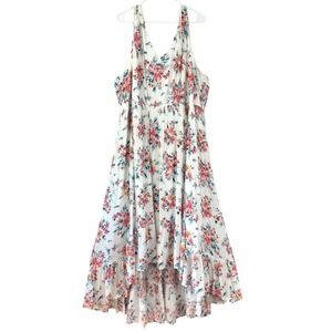 Torrid White Floral High Low Dress 5X Pullover V-Neck Sleeveless Ruffle Hem